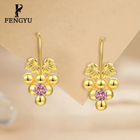 18K Gouden Druivencluster Oorbellen met Roze Zirkoon 925 Sterling Zilver Fruit Oorbellen Dames Op Maat Fijne Sieraden Groothandel