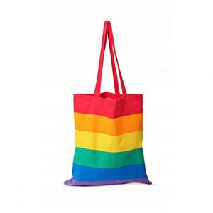 Sacs fourre-tout en toile de coton réutilisables, imprimés à l'écran avec logo personnalisé, drapeau arc-en-ciel de la fierté gay, taille personnalisée pour l'extérieur, vente en gros promotionnelle - Product Image 1