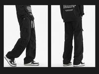 Streetwear Großhandel Maßgeschneiderte Blanko Polyester/Nylon Winddichte Frühlings-Mid-Cut Asymmetrisch Gefärbte Gewaschene Weite Fallschirmjägerhose