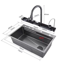 Évier de cuisine multifonctionnel en acier inoxydable avec cascade et affichage numérique