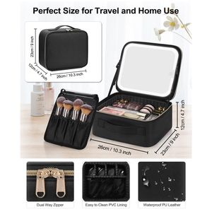 Trousse de maquillage avec miroir LED, trousse de maquillage de voyage pour femmes, <span class=keywords><strong>organiseur</strong></span> de cosmétiques, grandes trousses de maquillage avec séparateurs ajustables - Product Image 2