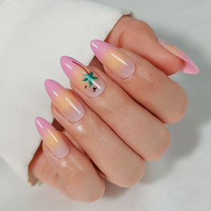 Spring Summer Luxury False Fake Nails CPNP MSDS Wholesale Extra Long Almond Pink Flower Soft <b>Gel</b> Nails Press on Nails <b>Kit</b> Bulk - Product Image 2