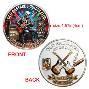 En gros, Pièces de collection commémoratives plaquées métal du Club de Guitare Old Bastards, Pièces de défi de guitariste à motif squelette rond, Cadeaux amusants - Product Image 2