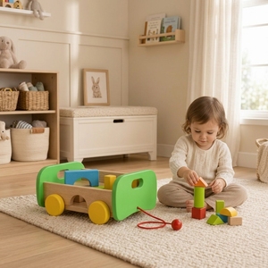 Juego <span class=keywords><strong>de</strong></span> Bloques <span class=keywords><strong>de</strong></span> <span class=keywords><strong>Madera</strong></span> para Arrastrar, Carro <span class=keywords><strong>de</strong></span> Clasificación <span class=keywords><strong>de</strong></span> Formas Montessori, Juguete Educativo para Niños Pequeños - Product Image 2