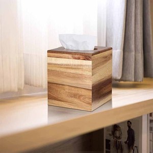 Couvercle de boîte à mouchoirs en bois d'acacia Couvercle de boîte à mouchoirs carré décoratif - Product Image 6
