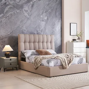 OEM/ODM Lit de luxe européen Chambre à coucher moderne Lit en bois Tête de lit en cuir souple Mobilier lit double king-holstered