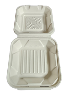 Contenant à charnière en bagasse de canne à sucre biodégradable, bol de vaisselle en amidon de <span class=keywords><strong>paille</strong></span> de blé, jetable et compatible micro-ondes pour l'alimentation - Product Image 1