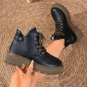 Bottines à plateforme pour femmes, à lacets, semelle épaisse, bout rond, en cuir PU, bottes de combat, style Y2K, streetwear, chaussures d'hiver - Product Image 6