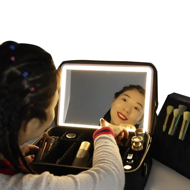 Espejo Con Luz Compact Wasserdichtes wiederauf lad bares Leder Reise kosmetik Make-up Make-up Tasche Fall mit LED-Leucht spiegel beleuchtet