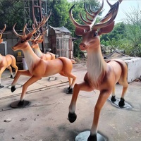 Nouvelle Sculpture de Renne en Fibre de Verre Taille Réelle, Décoration Extérieure de Noël, Statue de Traîneau Durable pour Centre Commercial et Place Publique