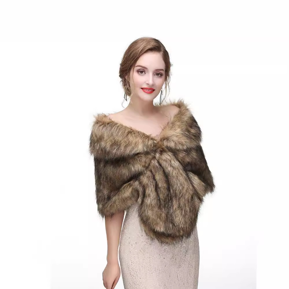 Thermal Thicken Wedding Bridal Elegant Cape Poncho Women Warm White Faux Fur Shawl Wrap