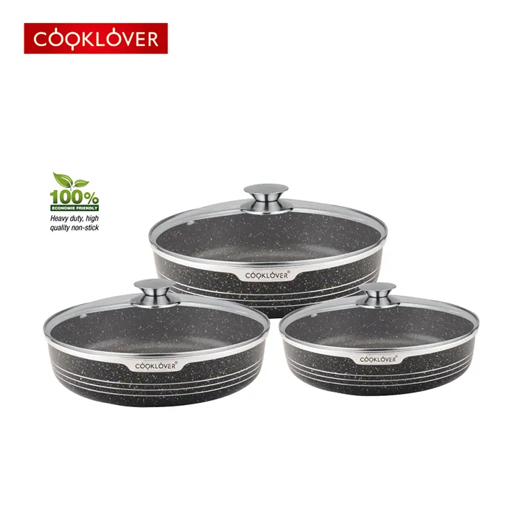 Set Peralatan Masak Isi 3 Buah, Set Peralatan Masak Cetakan Kue Lapisan Marmer Antilengket Aluminium