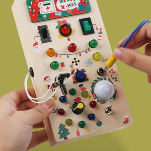 Jouets <span class=keywords><strong>Montessori</strong></span> en bois, planche d'activités éducative pour enfants avec lumières LED et boutons, design joyeux Noël, pour les enfants de 0 à 3 ans - Product Image 3