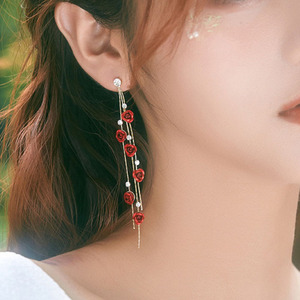 Pendientes <span class=keywords><strong>de</strong></span> Cadena Larga con Borla <span class=keywords><strong>de</strong></span> Flor Rosa Roja y Púrpura, con Diamantes <span class=keywords><strong>de</strong></span> Imitación, para Mujer, Pendientes Colgantes Rectos con Cadena, Joyería - Product Image 3
