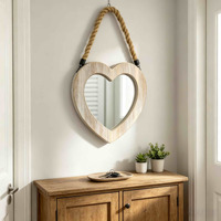 Miroir mural rustique en bois en forme de cœur avec cordelette, miroir de ferme pour chambre, salle de bain, décoration intérieure