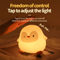 Veilleuse LED rechargeable en silicone en forme de pingouin, à piles, avec contrôle tactile, design animal écologique, cadeau de Noël pour enfants