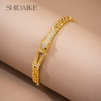 Nouveau bracelet ouvert pour femme en laiton plaqué or, motif tête de léopard, style tennis, avec zircon coloré tendance, manchette à clous, cadeau de fête, principalement en alliage