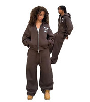 Ensemble 2 pièces unisexe style streetwear : survêtement tactique et sweat à capuche entièrement zippé 100 % coton, idéal pour l'hiver (pour femme) - Vente flash