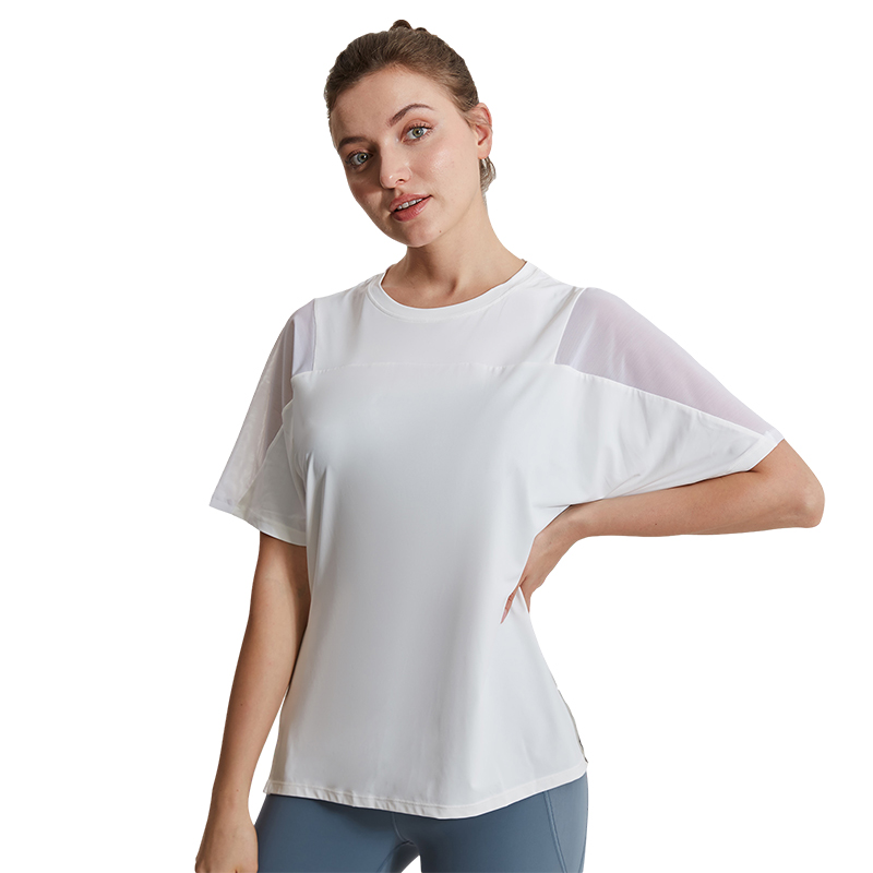 Sexy Breathable Sports Shirts Quick Dry Mesh Fitness Tops Custom Logo Loose Womens Yoga Shirt Running Sports Wear