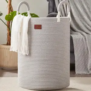 2023 New Woven Basket Blankets Toys Storage Basket Great Comforter Cushions Storage Bins Cotton Rope Basket With Handles