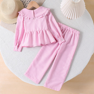 Trajes para Niñas, Ropa Infantil, Nuevo Estilo Coreano de Otoño, Blusa de Manga Larga con Cuello de Muñeca, Pantalones a Rayas - Product Image 2
