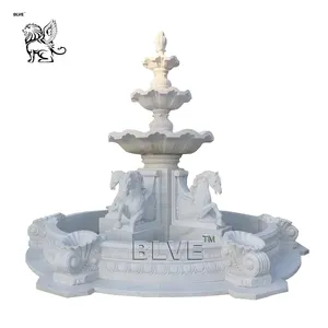 Grande fontaine extérieure de cheval d'eau de jardin de marbre blanc pour le jardin