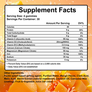 Gomitas de Proteína de Suero de Leche Sin Azúcar, Sabor Mango, 8g de Proteína <span class=keywords><strong>Completa</strong></span> de Animales Alimentados con Pasto por Porción, Apoyo Muscular Post-Entrenamiento, OEM ODM - Product Image 2