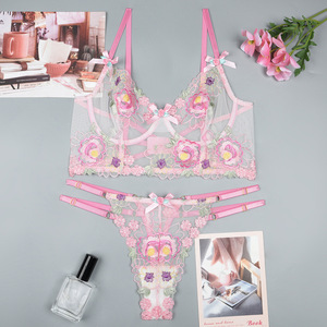 New Fashion Floral Embroidery Two Piece Lingerie <b>Set</b> <b>Sexy</b> High Quality Women's Bra Brief <b>Set</b> - Product Image 6