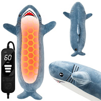 Coussin chauffant électrique 3 vitesses avec minuterie, en forme de requin en peluche personnalisé, pour bureau et maison, chauffe-mains