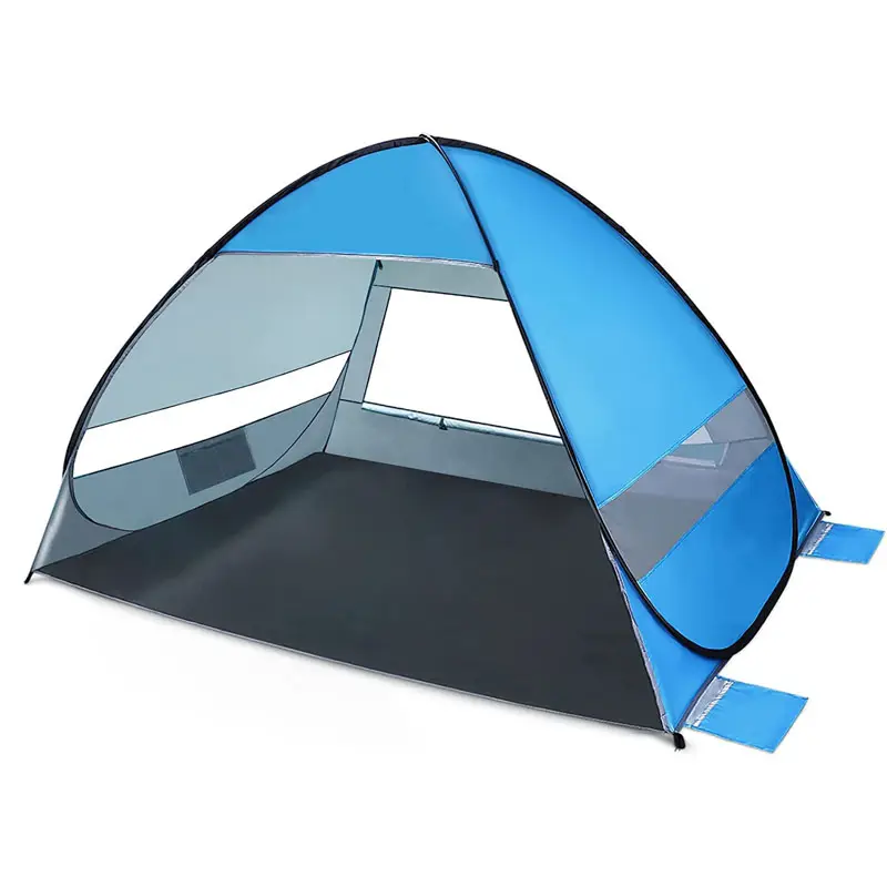 Tenda pantai instan Pop-up 3-4 orang, tenda lempar otomatis luar ruangan portabel, tenda memancing Anti UV dengan tas jinjing