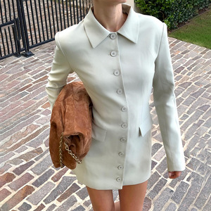 Robe ajustée à revers pour femmes, couleur unie, en polyester, à simple boutonnage, pour les rendez-vous FDC1312 - Product Image 1