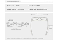 Lunettes anti-lumière bleue carrées TR90 personnalisables OEM/ODM avec logo, monture robuste et flexible, branches respectueuses de la peau pour usage quotidien sur ordinateur, modèle 9660