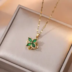 Creativo rotante smeraldo zircone fiore ciondolo collana catena in acciaio al titanio accessori gioielli per le donne 2023 nuovo