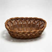 Panier tressé marron à bord festonné en rotin PP de qualité alimentaire, taille et couleur personnalisées, fait main, étanche, pour le rangement de snacks, fruits et pain à la maison