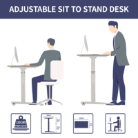 Bureau debout manuel réglable en hauteur, table d'ordinateur debout, table portable réglable en hauteur, bureau mobile assis-debout