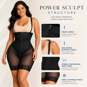 Body sculptant grande taille pour femme avec fermeture éclair, dentelle et effet push-up fessier, fin et respirant - Product Image 2