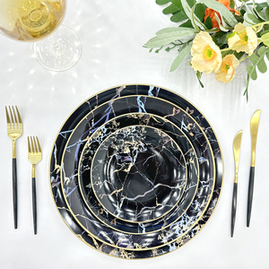 Service de table Arcopal à motif marbre noir, vaisselle en porcelaine pour mariage, décorations de mariage, assiettes pour restaurant, assiettes de présentation noires - Product Image 6