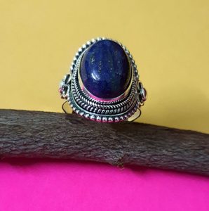 Pierre Lapis Lazulli naturelle, bijoux en argent Sterling 925, bague en cristal réglable pour femmes - Product Image 4