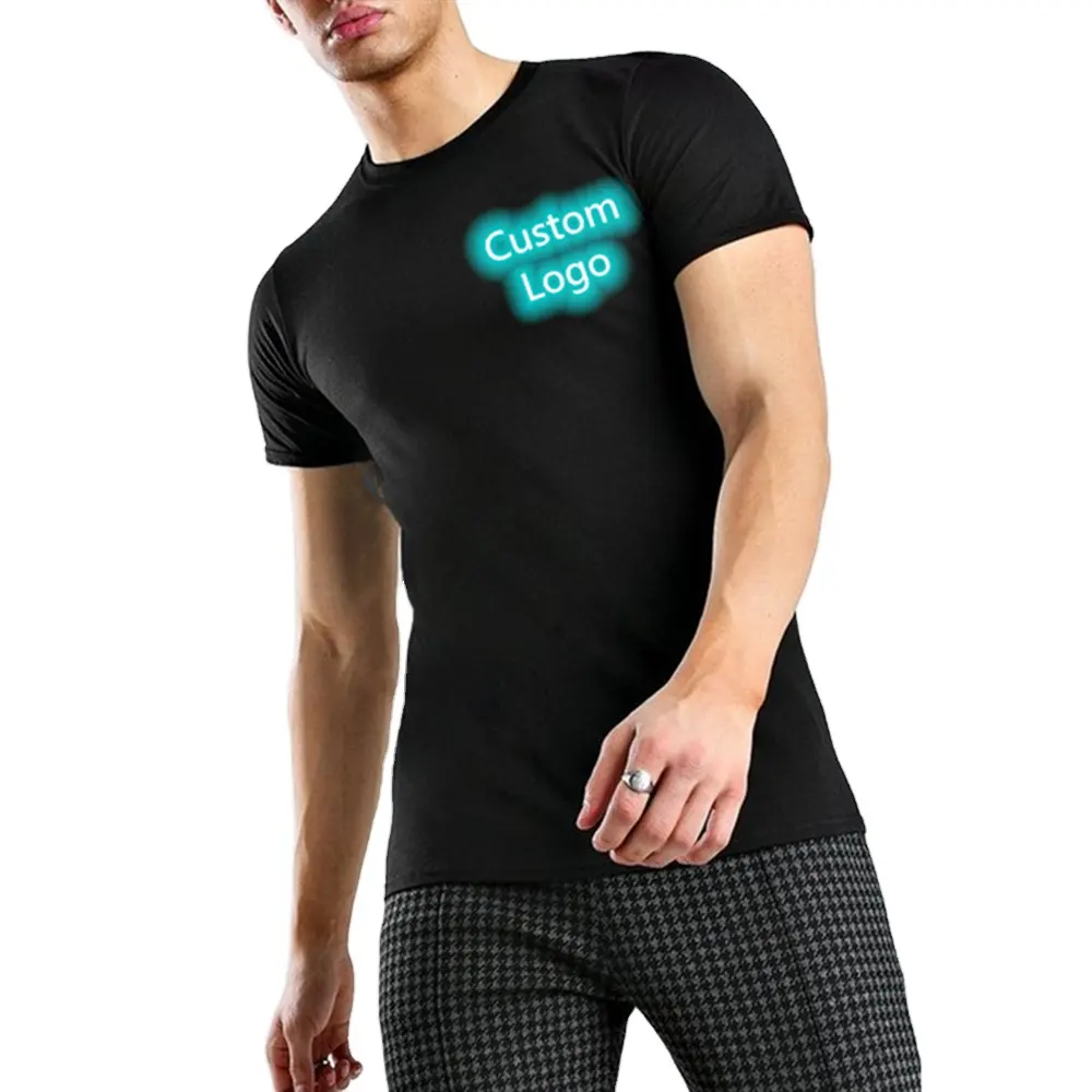 Wholesale custom logo round-neck t shirt mens quality cotton spandex blank fashion printed stylish casual t shirt for men