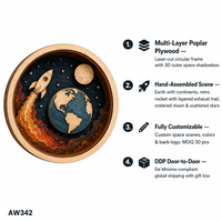 Kotak Pajangan Roket Luar Angkasa Kustom Bumi |   Papan Kayu Lapis Poplar Multi-Lapisan dengan Potongan Laser Tema Planet Luar Angkasa |   Dekorasi Gantung Bulan Bintang