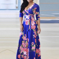8230424 Nouvelle robe longue grande taille pour femmes, robe maxi à imprimé floral, manches longues