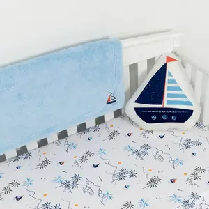 Juego de Ropa de Cama <span class=keywords><strong>para</strong></span> Bebé Niño, Diseño de Barco Azul Océano, <span class=keywords><strong>Edredones</strong></span> de Algodón <span class=keywords><strong>para</strong></span> Cuna, 4 Piezas - Product Image 4