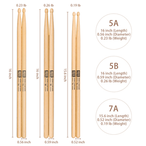 Baquetas de Madera de Nogal Americano <span class=keywords><strong>MUSO</strong></span> MA-18 5A/5B/5B/7A para Niños - Instrumentos Musicales y Accesorios de Percusión - Product Image 5