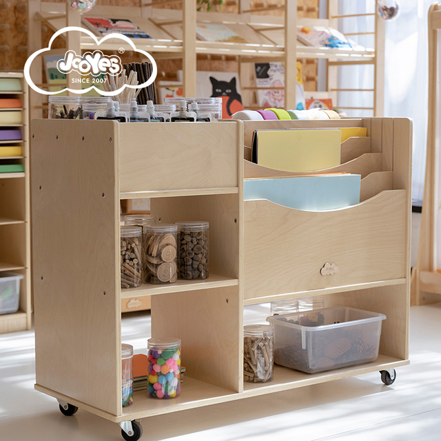 Preschool Art Room Furniture Arts & Crafts Material Cabinets Kindergarten Wooden Movable Storage Cabinet