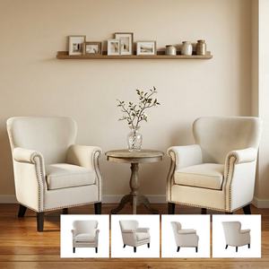 Fauteuil d'appoint moderne à dossier haut avec clous en laiton, rembourrage en coton fait main, pieds en bois massif, dossier capitonné écologique pour chambre et salon - Product Image 2