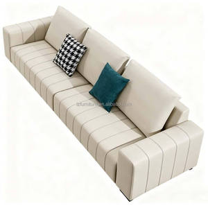 Piano <b>Key</b> Style <b>Square</b> Genuine Leather Sectional Sofa Set for Villa Living Room Three-seater Customizable in Color and Size - Product Image 2