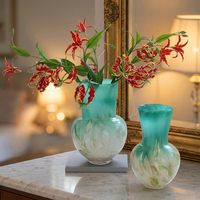 Vase à fleurs en verre, dégradé bleu-vert, corps rond, col étroit, pour arrangement floral à domicile, décoration, vente en gros