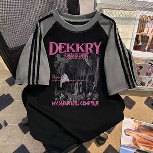 T-Shirt Oversize a Righe con Grafica '<span class=keywords><strong>My</strong></span> <span class=keywords><strong>Dream</strong></span> Will Come True' DEKKRY, Stile Retrò Casual Multicolore Unisex 220 Grammi Hip Hop - Product Image 6