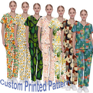 Imprimé chirurgical à manches courtes fendu docteur gommage costume été mince coton chirurgical Slim Fit gommage femmes gommage Animal imprimé ensemble - Product Image 5