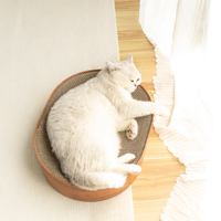 Vente en gros : Lit de repos pour chat et griffoir interactif pour chat, design ondulé ovale, protection intégrée, jouet d'entraînement pour chaton